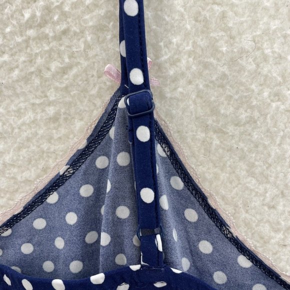 Rene Rofe Navy Blue White Polka Dot Slinky Stretch Lingerie Cami Womens L XL - Picture 4 of 8